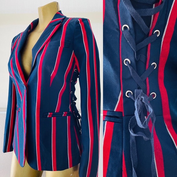 ROMEO & JULIET NWT $260 Lace-Up Striped Fitted BLAZER Small - Picture 13 of 14